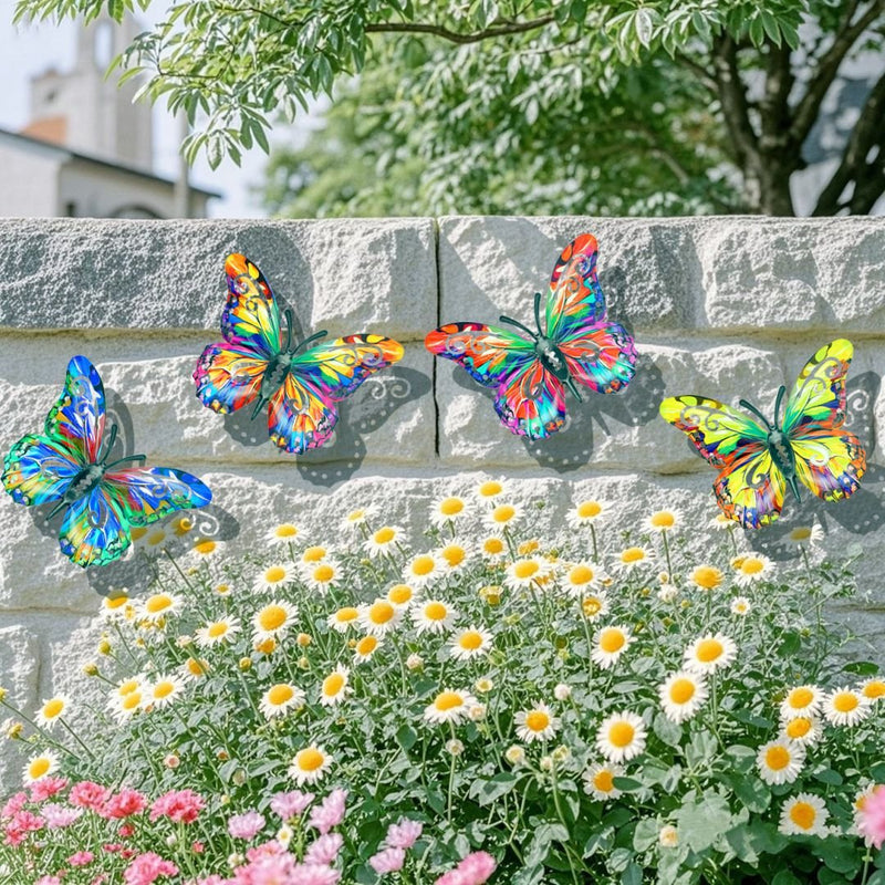 🦋 4 قطع ديكور حائط معدني على شكل فراشة، منحوتات فنية جدارية خارجية معلقة للزينة detail view